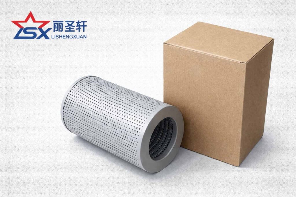 Hydraulic filter element product and box clean catalog-style presentation