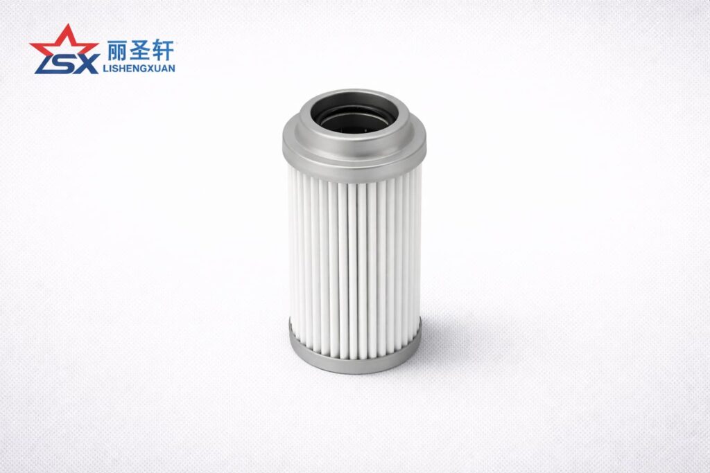 Hydraulic filter element with pleated media and top opening detail