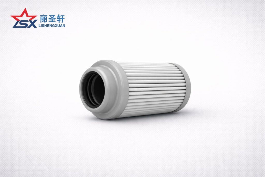 Hydraulic filter element with pleated media in horizontal view