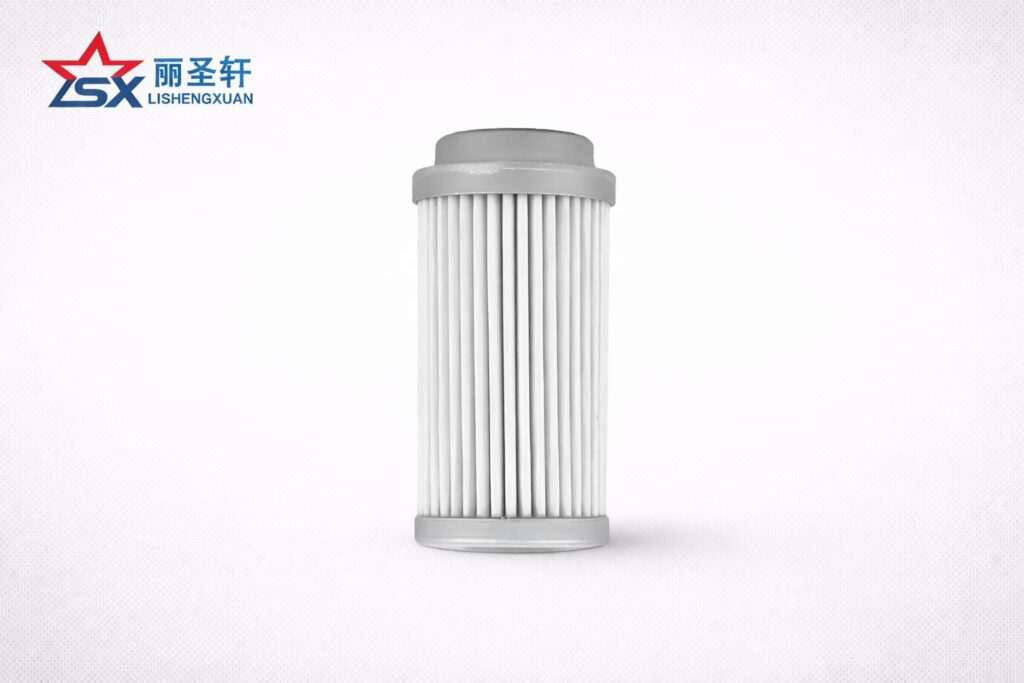 Hydraulic filter element with pleated media in vertical view