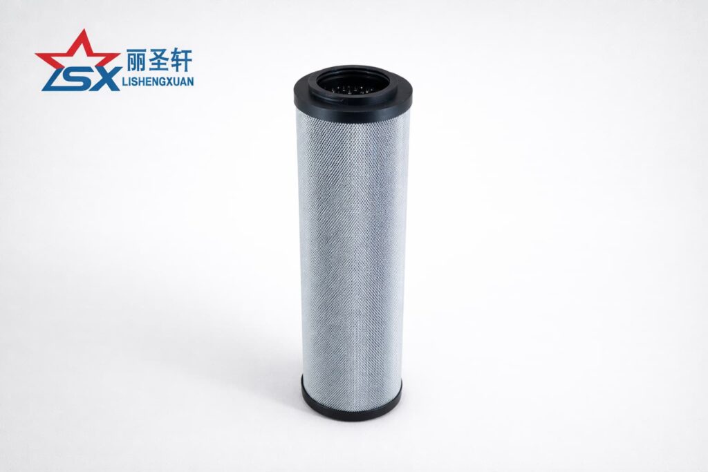 Upright hydraulic filter element on clean light gray catalog background with LSX logo