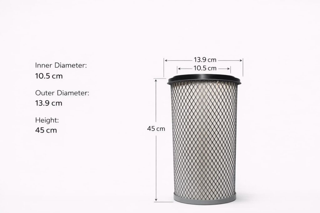 Air Filter Element with Inner Diameter 10.5 cm, Outer Diameter 13.9 cm, and Height 45 cm