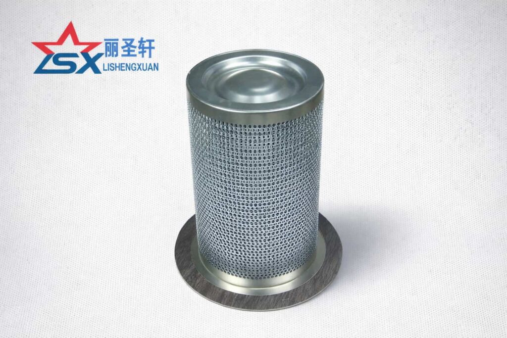 Air compressor oil separator element with open top mesh structure