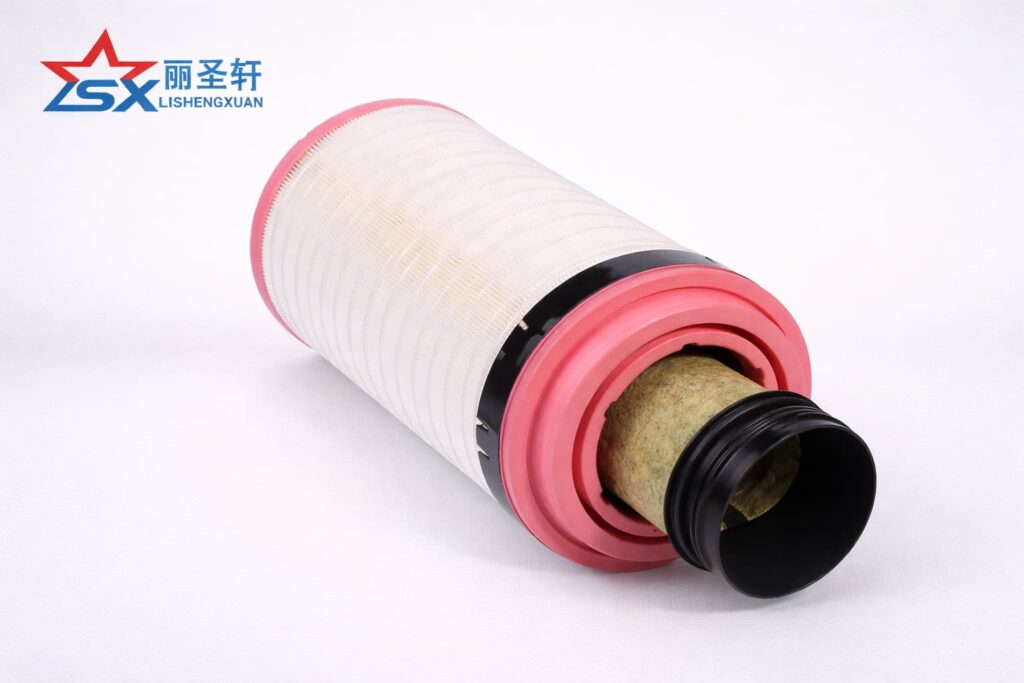 Air filter set with primary outer element and secondary inner safety filter for heavy-duty equipment