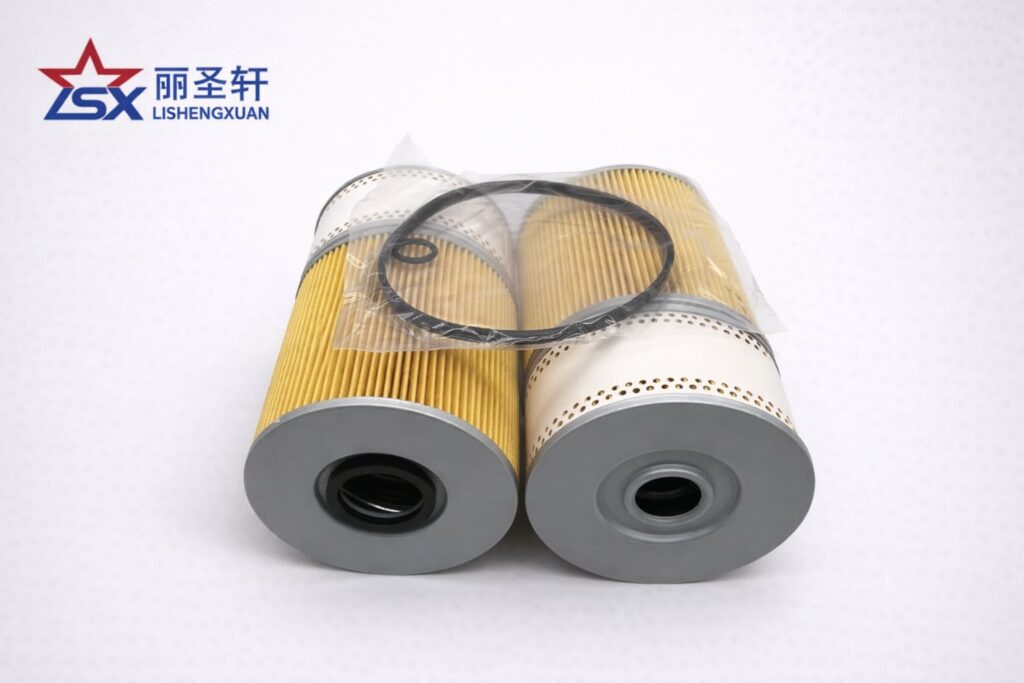 Cartridge oil filter element with dual-layer paper media for industrial engine filtration