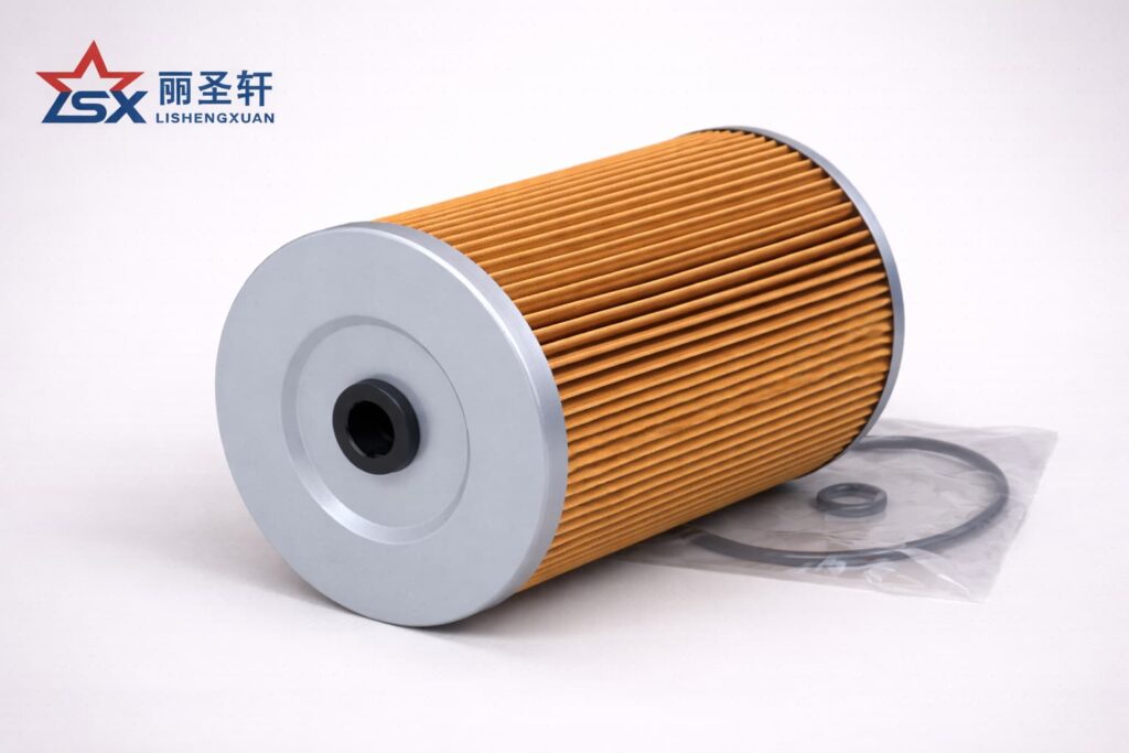 Cylindrical pleated oil filter cartridge with metal end caps for industrial engine filtration
