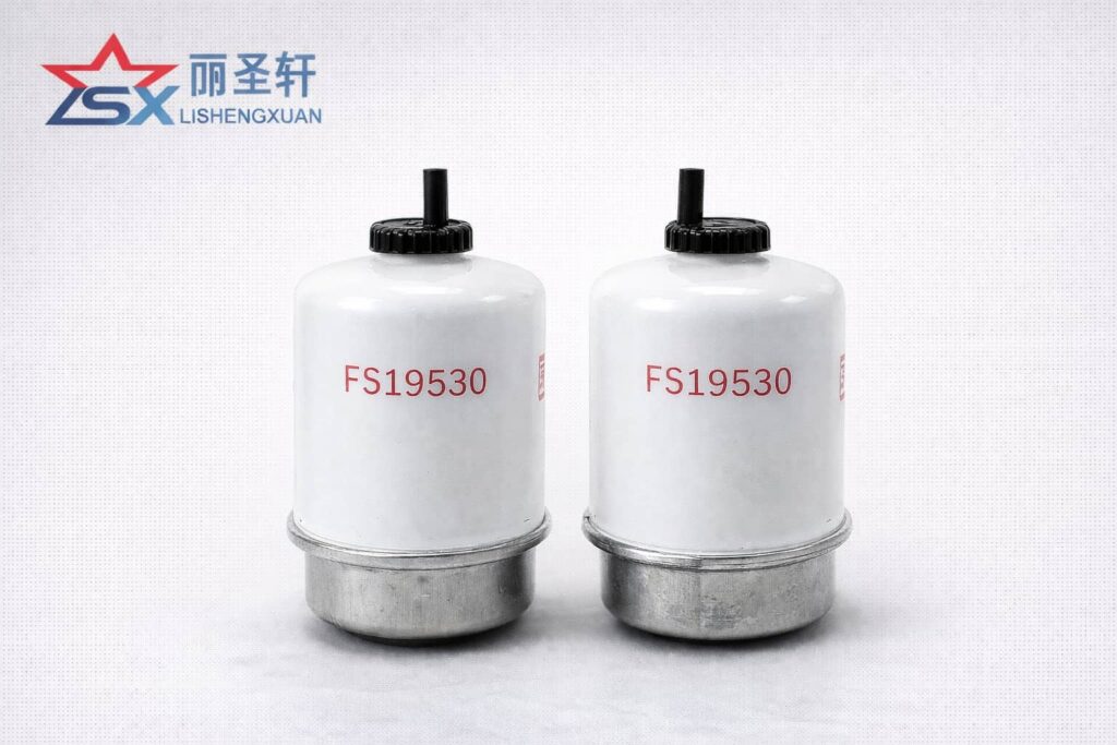 FS19530 fuel water separator filters upright and side view