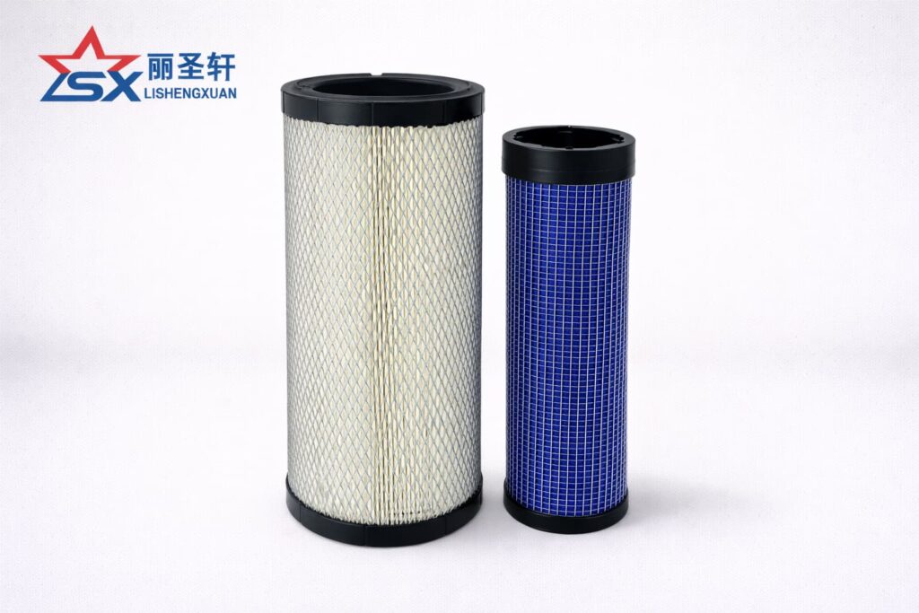 Heavy-duty air filter set with outer primary filter and inner blue safety filter element