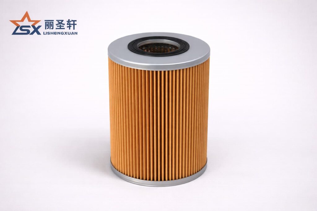 Horizontal pleated oil filter element with sealing ring kit for replacement service applications