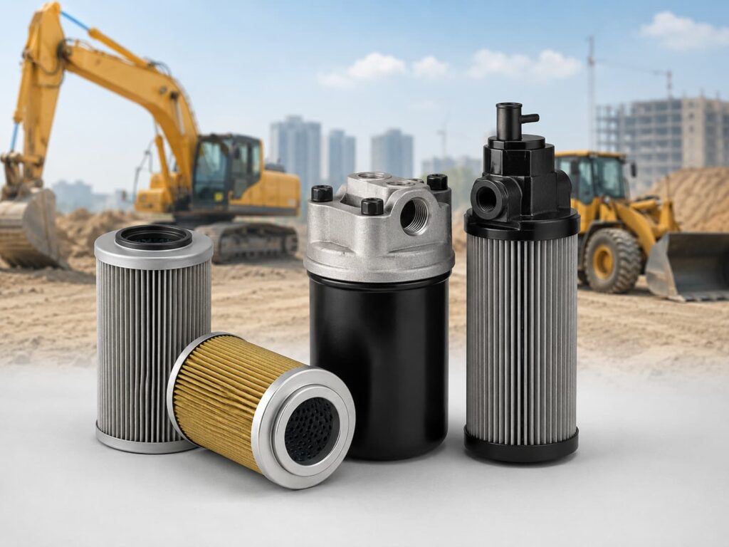 Hydraulic filter elements and filter housing for construction machinery applications