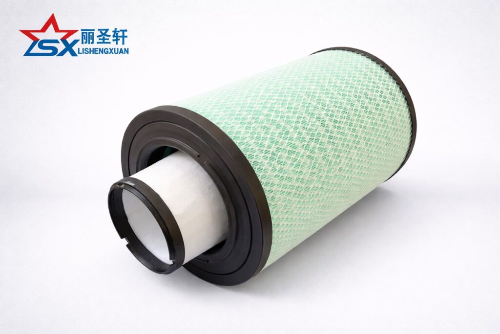 Industrial air filter element with separate inner paper filter component for heavy-duty truck engine air intake systems