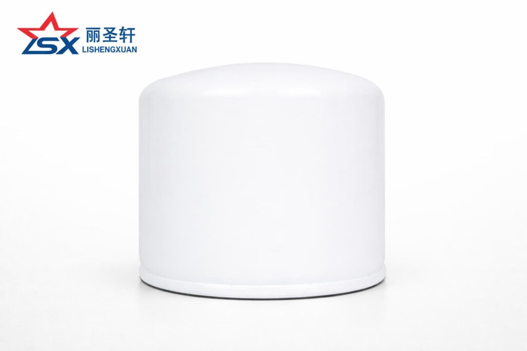 LF3828 engine oil filter product image with white canister housing and metal baseplate for aftermarket equipment maintenance applications.