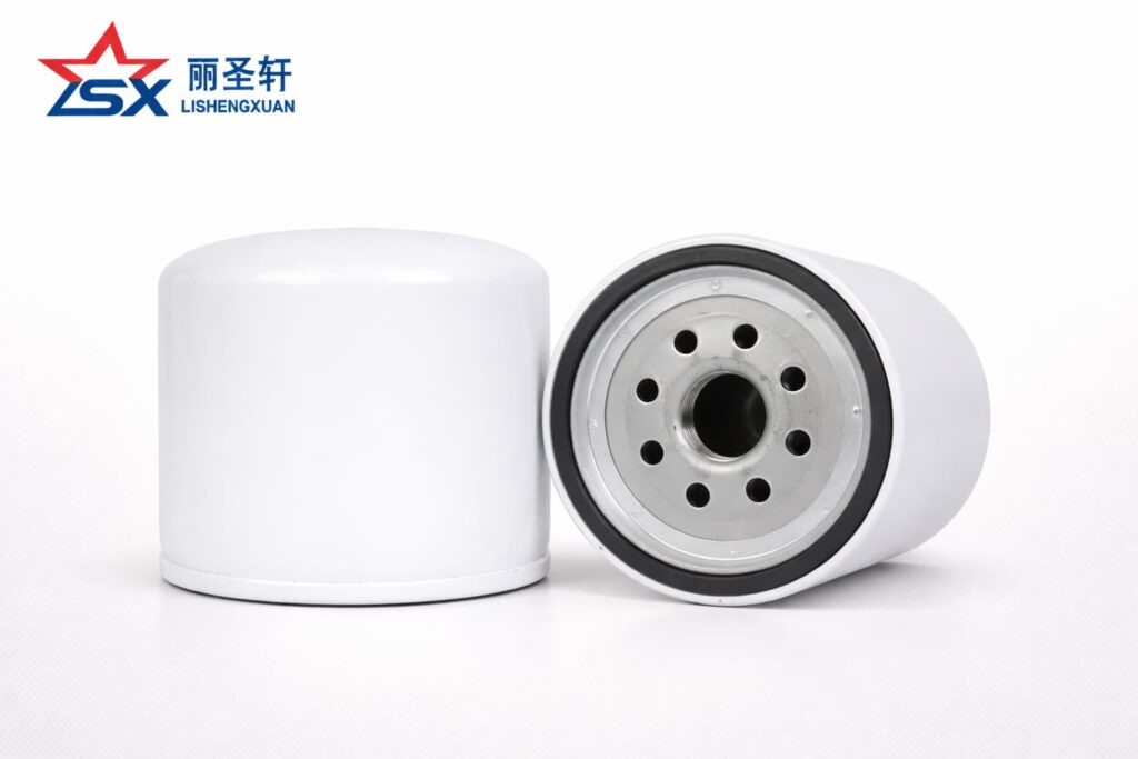 LF3828 spin-on oil filter shown in dual views for engine lubrication system replacement across construction, agricultural, and industrial equipment