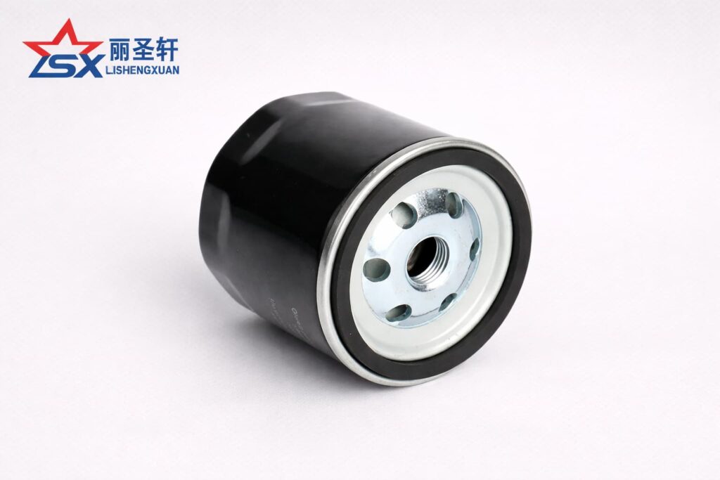 LSX branded dual-view spin-on oil filter showing side profile and threaded base on a clean light gray background