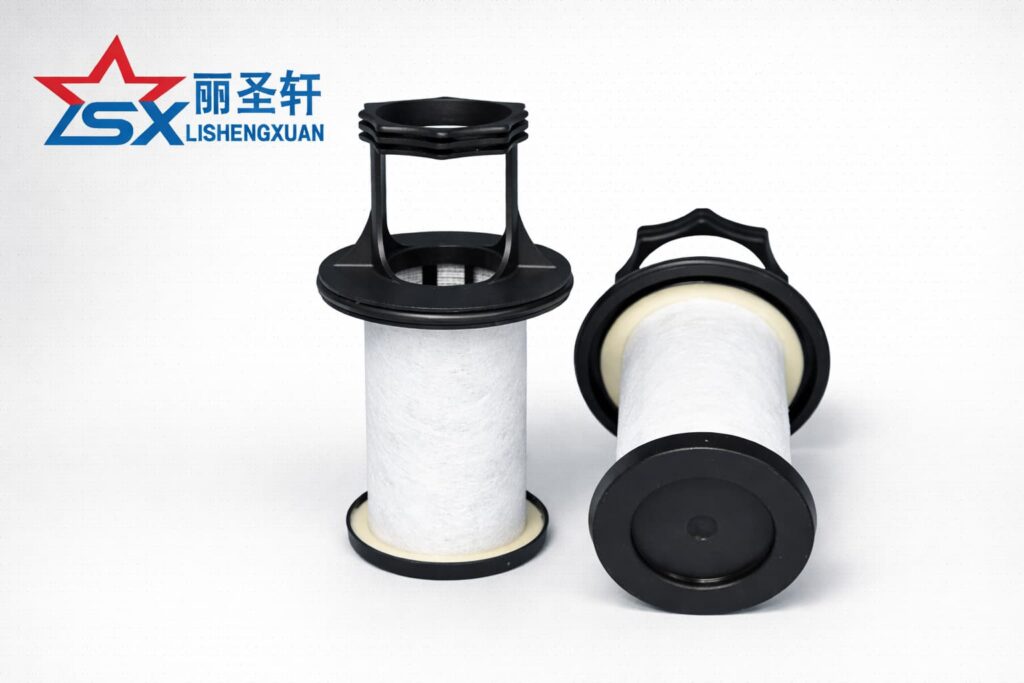 LSX dual oil gas separator elements catalog image on light gray background
