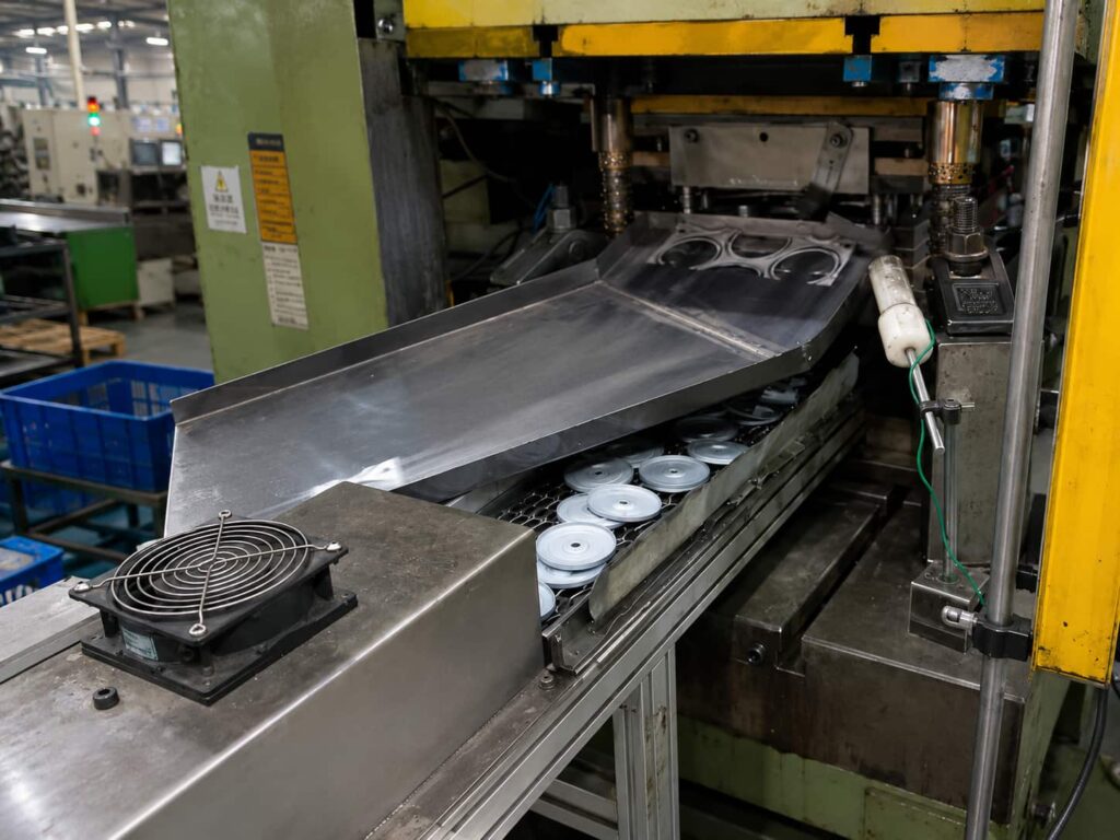 Filter element end caps are currently in production.