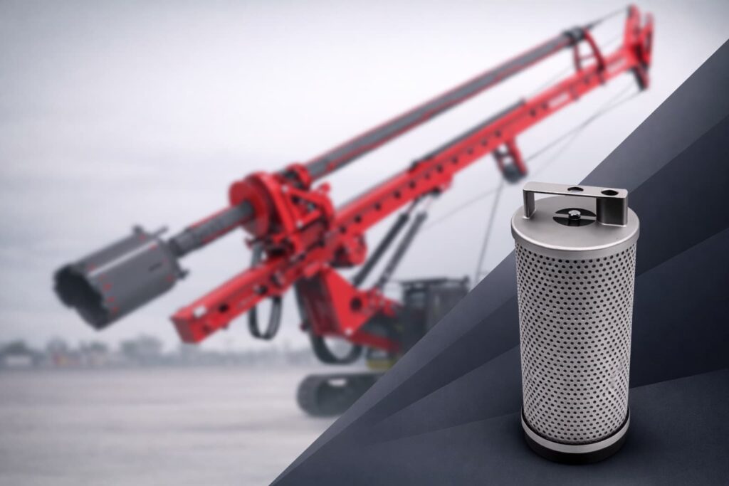 Hero banner for P021236 60014122 EF124DS P584737 60210416 SH85054 hydraulic oil filter element with SANY rotary drilling