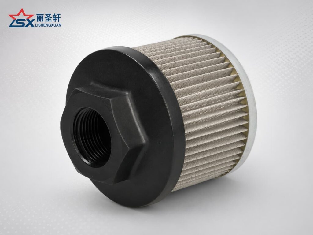 Hydraulic suction filter for Doosan Daewoo mini excavators with pleated filter media and threaded bl