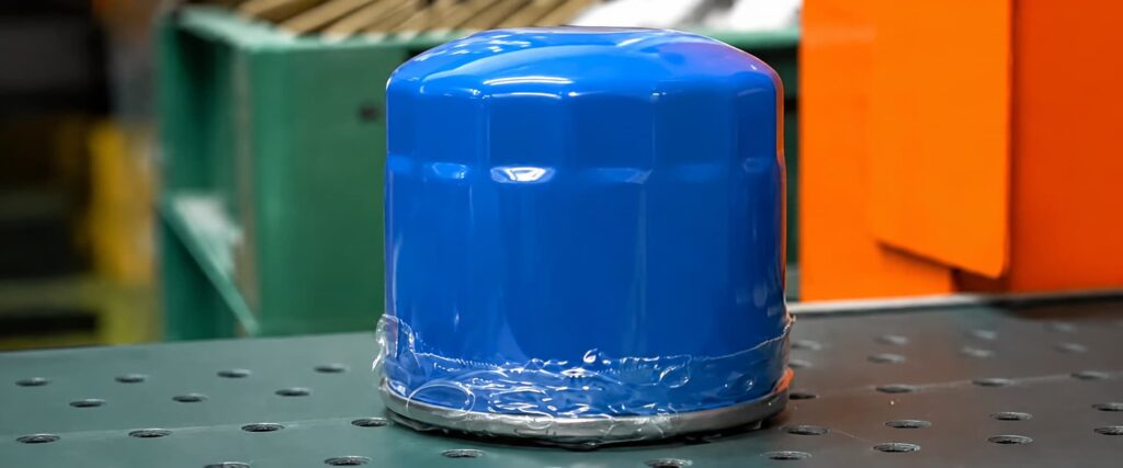Spin-on engine oil filter packaging process